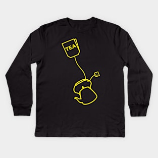 Tea bag and kettle (yellow print) Kids Long Sleeve T-Shirt